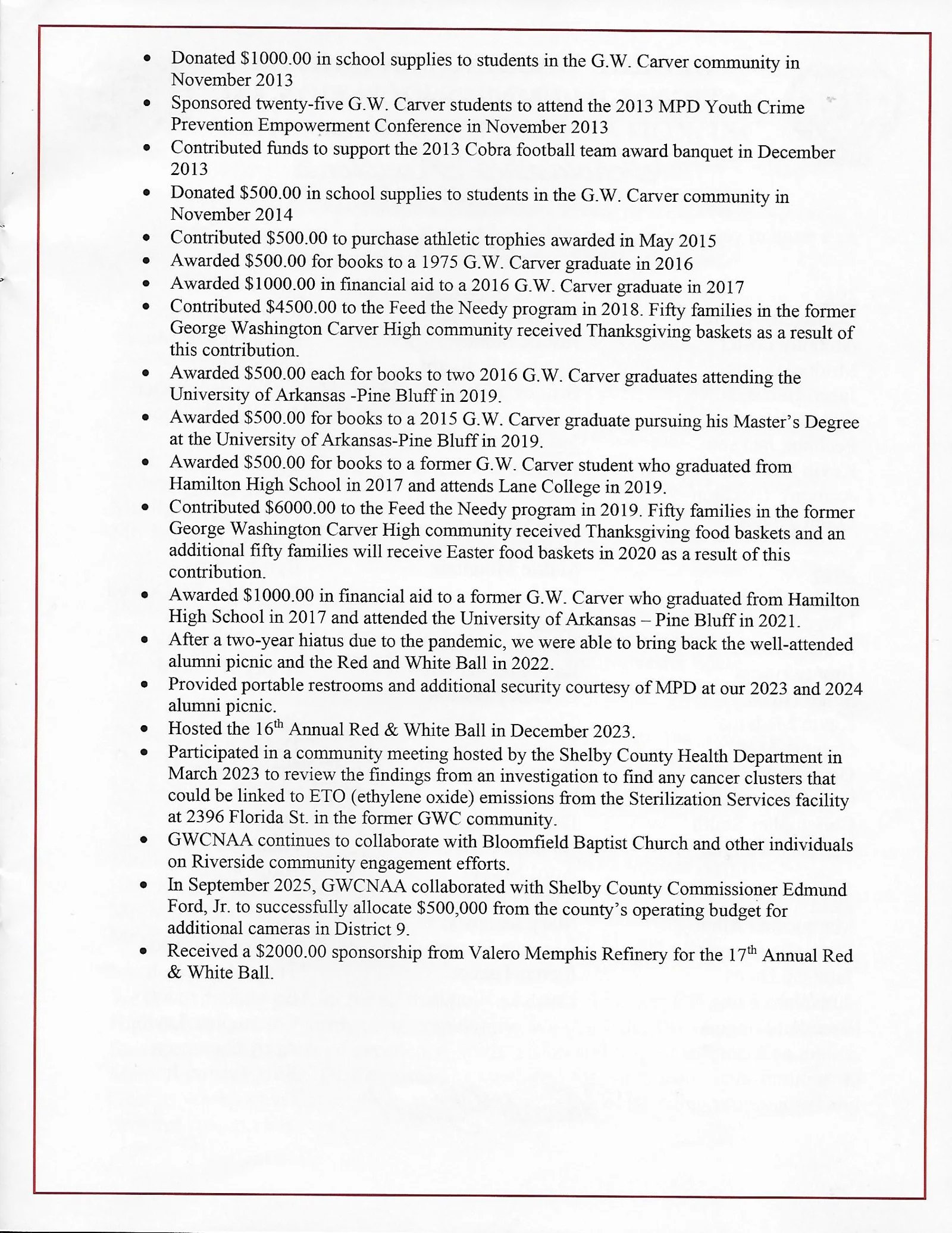 Accomplishments document page 2