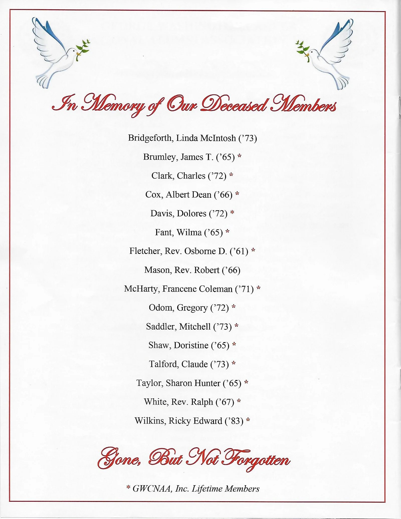 In Memory of Deceased Members document