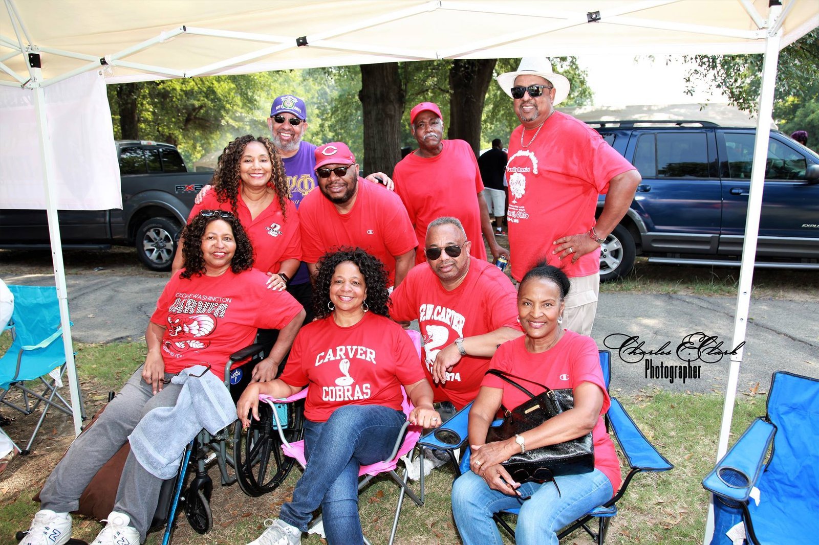 Alumni group at outdoor reunion event