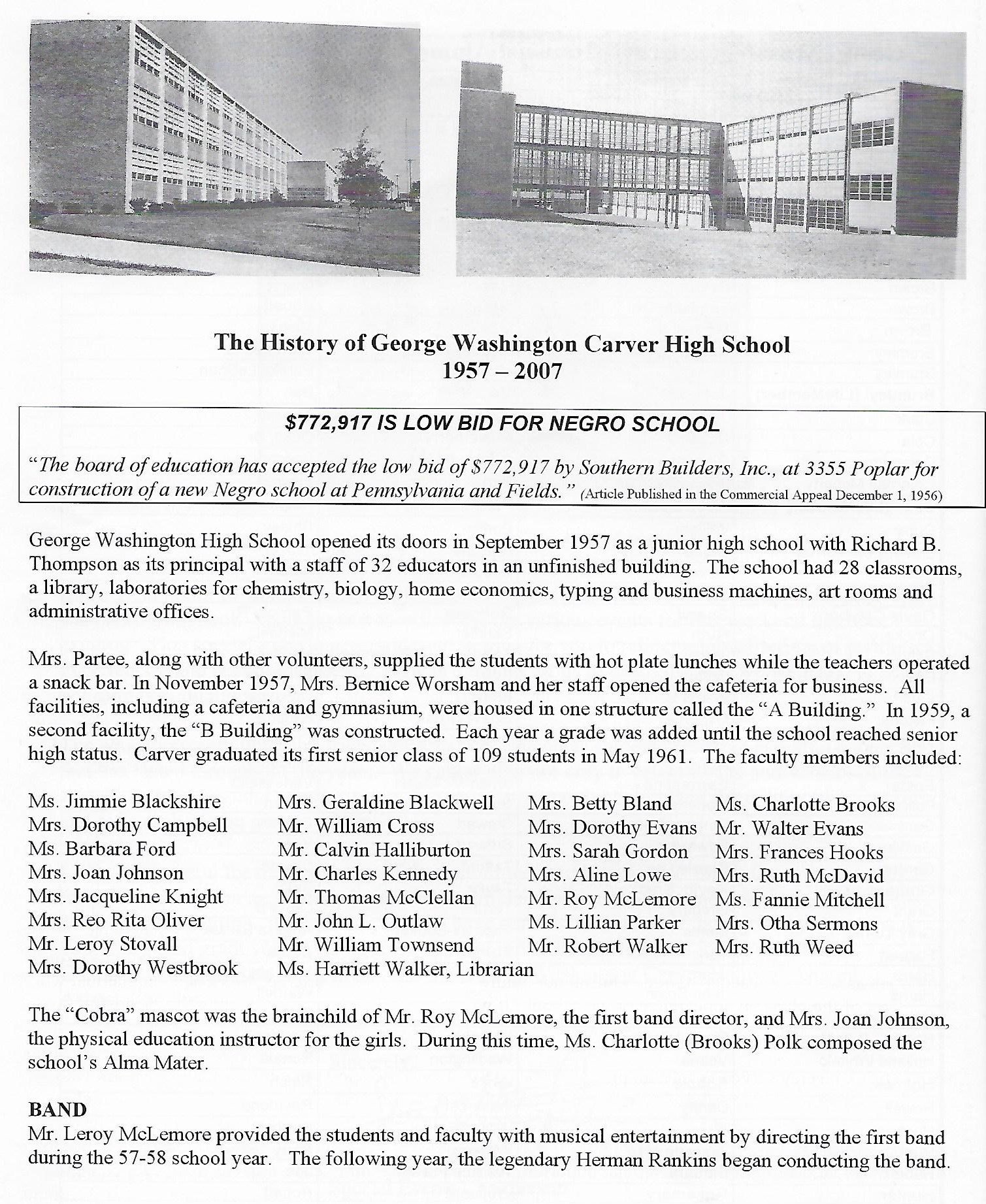 School building photos and history text 1957-2007